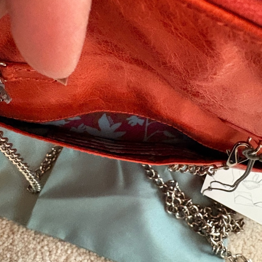 Hobo bags Grenadine Orange Red Leather crossbody clutch. - Picture 7 of 10
